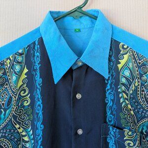 One-of-a-Kind Vintage Blue Men’s Shirt - Soft, Classic Collar, Colorful Details